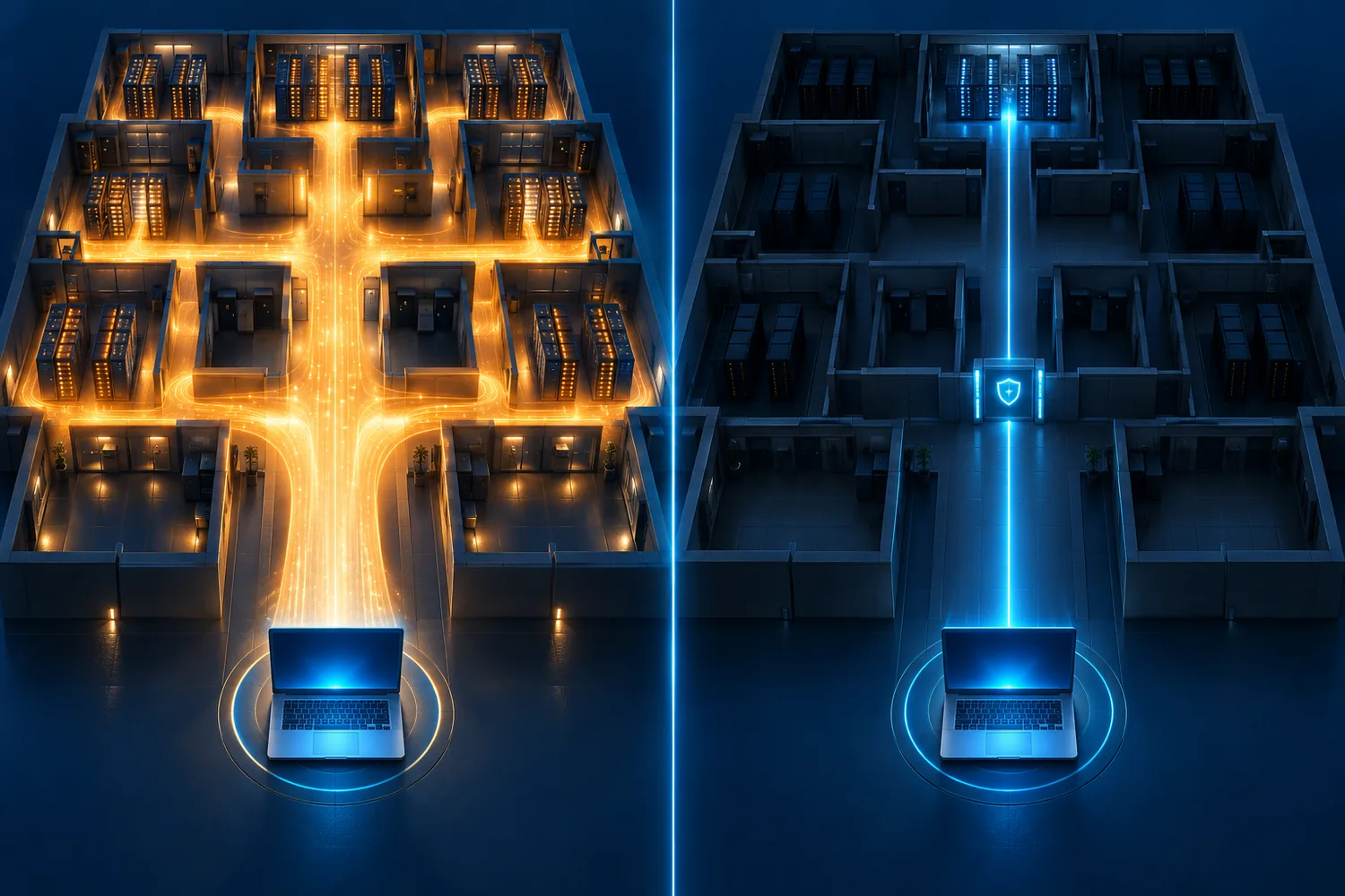 Vergleich: Ein klassisches VPN öffnet das ganze Netz, ZTNA gibt nur eine einzelne Ressource frei
